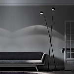 Торшер с изогнутой черной металлической стойкой и цилиндрическим плафоном Davide Groppi варинант исполнения - 6 | Loft Concept в Ульяновске