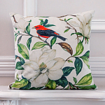 Декоративная подушка бежевая с изображением птица в саду Blooming Red Birds варинант исполнения - 2 | Loft Concept в Ульяновске