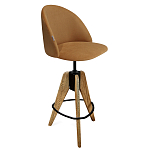 Барный стул со спинкой и металлической подставкой на 3-х деревянных ножках Горчичный Велюр Vendramin Chair варинант исполнения - 1 | Loft Concept в Ульяновске