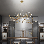 Люстра в виде золотой ветки с цветами Glass Flower Pendant Light варинант исполнения - 5 | Loft Concept в Ульяновске
