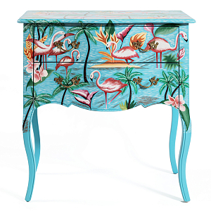 Комод с росписью Розовый фламинго L.XV CHEST OF DRAWERS Flowers with Flamingo