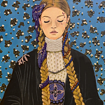 Панно ручная вышивка бисером Портрет девушки в голубых тонах варинант исполнения - 2 | Loft Concept в Ульяновске