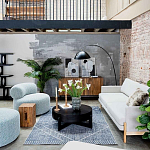 Дизайнерское круглое мягкое кресло в голубой пестрой обивке Roux Round Armchair варинант исполнения - 6 | Loft Concept в Ульяновске