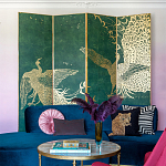 Обои ручная роспись в стиле Арт-деко Whistler Peacocks Original colourway on green painted silk варинант исполнения - 1 | Loft Concept в Ульяновске