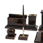 Настольный письменный набор с часами из природного камня обсидиана  Gift for Manager варинант исполнения - 4 | Loft Concept в Ульяновске