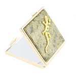 Зеркало двухстороннее квадратное из натурального камня Змеевик с декоративной вставкой в виде ящерицы Gold Stone Mirrors варинант исполнения - 1 | Loft Concept в Ульяновске