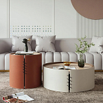 Круглый кофейный стол Baxter Leather Coffee Table варинант исполнения - 2 | Loft Concept в Ульяновске