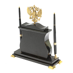 Часы настольные с Гербом России и 2-мя шариковыми ручками в комплекте Stone Clock варинант исполнения - 7 | Loft Concept в Ульяновске