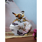 Шкатулка фиолетового цвета с рисунком бабочек и крышкой с фигуркой птицы на ветке Eden Garden варинант исполнения - 8 | Loft Concept в Ульяновске