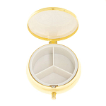 Таблетница карманная круглая с 3-мя отделениями с зеркалом и накладкой из натурального камня Соколиный глаз Gold Stone Pillboxes варинант исполнения - 3 | Loft Concept в Ульяновске