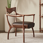 Стул деревянный с мягким сиденьем из коричневой натуральной кожи Moon Walnut Furniture варинант исполнения - 11 | Loft Concept в Ульяновске