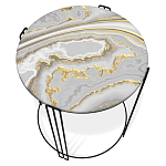 Стол журнальный круглый с серой столешницей из стекла на 4-х черных ножках Gray and Gold Marble варинант исполнения - 2 | Loft Concept в Ульяновске