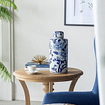 Ваза цилиндрической формы с крышкой и синим цветочным узором на белом фоне Blue & White Ornament варинант исполнения - 7 | Loft Concept в Ульяновске