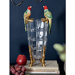 Ваза из прозрачного стекла с бронзовыми ножками и фигурками попугаев Eden Garden porcelain and bronze варинант исполнения - 1 | Loft Concept в Ульяновске