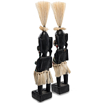 Комплект из 2-х деревянных статуэток Asmat Straw Headdress Statuettes Black Colorful Tattoo варинант исполнения - 2 | Loft Concept в Ульяновске