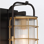 Настенный фонарь цилиндрической формы с рифленым стеклом в золотом каркасе на черном прямоугольном основании Eurofase варинант исполнения - 16 | Loft Concept в Ульяновске