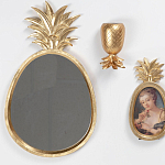 Зеркало овальной формы с золотистой рамкой и декоративной верхушкой в виде ананаса Pineapple Shine  варинант исполнения - 1 | Loft Concept в Ульяновске