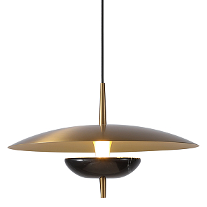 Подвесной светильник с золотым металлическим плафоном округлой формы и декоративным элементом из чёрного мрамора Midnight Grace 