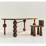 Обеденный стол деревянный с круглыми декоративными элементами на ножках Koko варинант исполнения - 5 | Loft Concept в Ульяновске