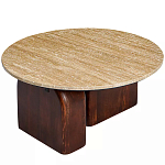 Кофейный столик с круглой столешницей на 2-х массивных деревянных ножках Tandem Travertine and Wood варинант исполнения - 2 | Loft Concept в Ульяновске