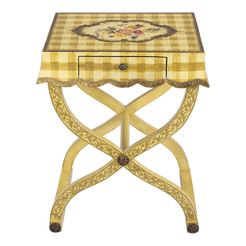 Приставной столик с ящиком в стиле ретро Vintage Rustic Tablecloth Желтый Мульти в Ульяновске | Loft Concept 