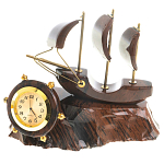 Часы настольные в виде парусника из натурального камня Обсидиан Sailboat Stone Clock варинант исполнения - 1 | Loft Concept в Ульяновске