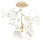 Потолочный светильник с золотыми ветвями и белыми лепестками на круглом рельефном основании Wintery flovers варинант исполнения - 1 | Loft Concept в Ульяновске