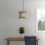 Подвесной светильник в виде барабана с тканевым абажуром и металлическим каркасом Warm Glow варинант исполнения - 4 | Loft Concept в Ульяновске