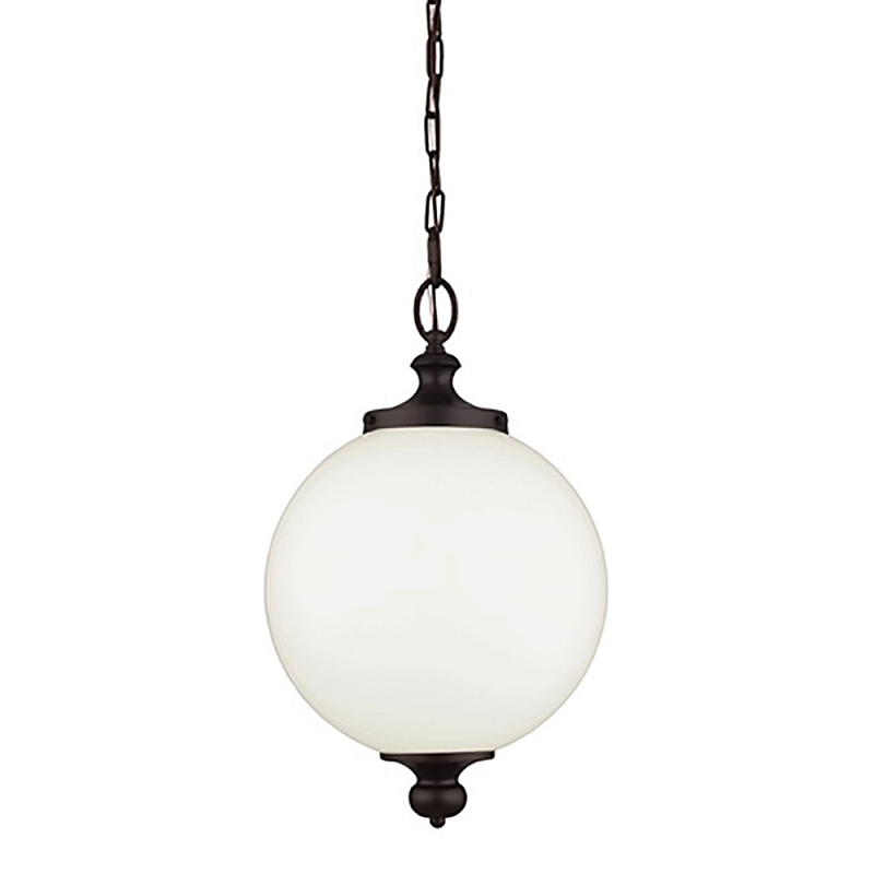 Подвесной светильник с белым стеклянным плафоном в форме шара на цепи Feiss Бронза Никель Белый Бежевый в Ульяновске | Loft Concept 