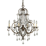 Люстра бронзового цвета с 6-ю лампами и подвесками из оптического стекла в классическом стиле Feiss варинант исполнения - 1 | Loft Concept в Ульяновске