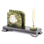 Настольный письменный набор из змеевика с визитницей с часами и ручкой Successful Leader варинант исполнения - 2 | Loft Concept в Ульяновске