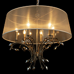 Люстра подвесная круглая с тканевым полупрозрачным абажуром и подвесками 6 ламп Gilded Elegance варинант исполнения - 5 | Loft Concept в Ульяновске