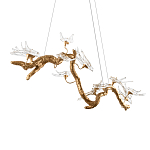 Люстра подвесная линейная с прозрачными стеклянными птичками на ветвях Serip Voa варинант исполнения - 8 | Loft Concept в Ульяновске