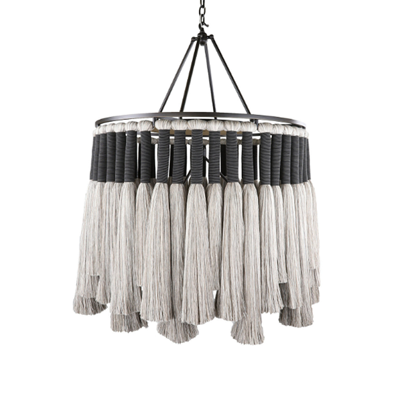 Люстра круглая плетеная с кисточками Boho Tassel Chandelier Серый Люстра круглая плетеная с кисточками Boho Tassel Chandelier Серый в Ульяновске | Loft Concept