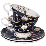 Чайный набор из фарфора темно-синий с рисунком цветов на 6 персон 12 предметов 280 мл Garden Whisper Porcelain Set  варинант исполнения - 1 | Loft Concept в Ульяновске