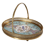 Блюдо овальное с ручкой и голубым фарфоровым дном с цветочным рисунком Blue Garden варинант исполнения - 1 | Loft Concept в Ульяновске