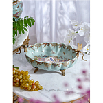 Чаша из голубого фарфора на бронзовых ножках с рисунком цветов и фигурками стрекоз Blue Garden варинант исполнения - 3 | Loft Concept в Ульяновске