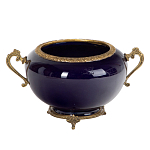 Чаша темно-синяя фарфоровая с бронзовыми ручками и ажурным ободком Eden Garden варинант исполнения - 1 | Loft Concept в Ульяновске