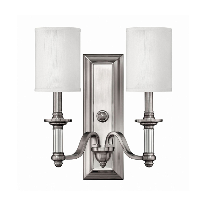 Бра с 2-мя белыми текстильными абажурами Hinkley Никель Белый Бежевый в Ульяновске | Loft Concept 