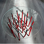 Дизайнерский журнальный стол с круглой прозрачной столешницей и основанием в виде красных металлических тросов Wires варинант исполнения - 1 | Loft Concept в Ульяновске