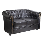 Диван кожаный двухместный на 4-х деревянных ножках из массива березы Logan Leather Seating black варинант исполнения - 1 | Loft Concept в Ульяновске