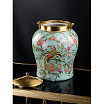 Ваза округлой формы из фарфора с рисунком и бронзовой крышкой Turquoise Blooming Garden варинант исполнения - 2 | Loft Concept в Ульяновске