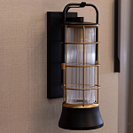 Настенный фонарь цилиндрической формы с рифленым стеклом в золотом каркасе на черном прямоугольном основании Eurofase варинант исполнения - 9 | Loft Concept в Ульяновске