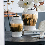 Ваза белая с крышкой и золотистыми фрагментами 46 см Chinoiserie Ceramics варинант исполнения - 1 | Loft Concept в Ульяновске