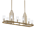Люстра прямоугольная цвета латунь с прозрачными рифлеными цилиндрическими плафонами Kichler варинант исполнения - 1 | Loft Concept в Ульяновске