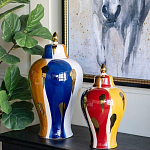 Ваза с крышкой и мазками синего и золого цвета на белом фоне Chinoiserie Ceramics варинант исполнения - 5 | Loft Concept в Ульяновске