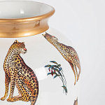 Ваза белая овальная с рисунком леопардов и золотыми акцентами LEOPARD Collection варинант исполнения - 1 | Loft Concept в Ульяновске