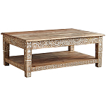 Журнальный стол из массива манго с резьбой Agota Coffee Table варинант исполнения - 1 | Loft Concept в Ульяновске