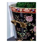 Кашпо из фарфора черная с цветочной росписью и бронзовой стрекозой Spring Garden варинант исполнения - 5 | Loft Concept в Ульяновске