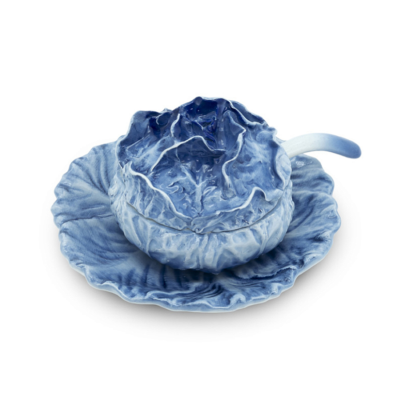 Супница SOUP BOWL CABBAGE SMALL W/PLATE D13 Blue Сапфирово-синий в Ульяновске | Loft Concept 